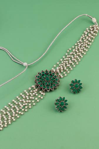 silver plated kundan choker set