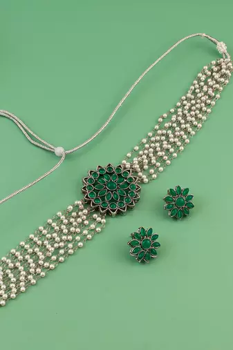 silver plated kundan choker set