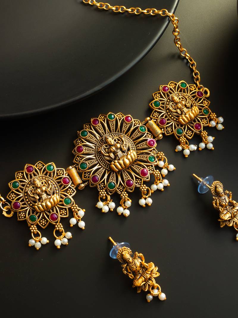 antique gold temple necklace set