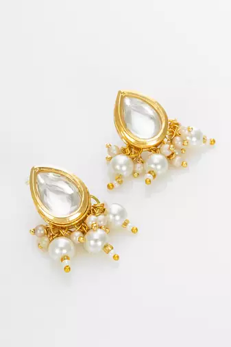 gold plated white kundan bridal set