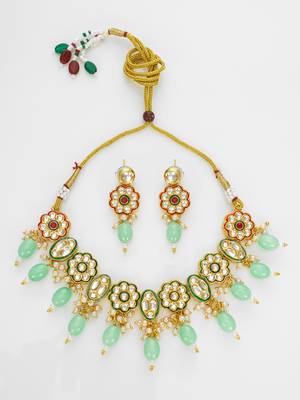 gold plated mint green kundan set 1