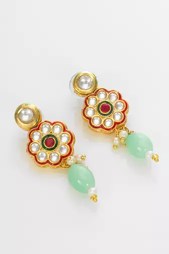 gold plated mint green kundan set