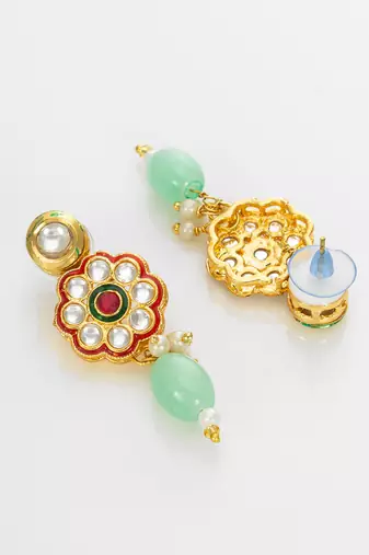 gold plated mint green kundan set