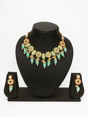 gold plated mint green kundan set 4