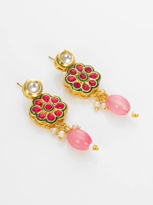 gold plated pink beaded necklace set 3
