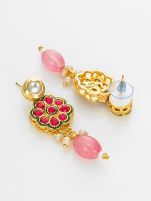 gold plated pink beaded necklace set 4