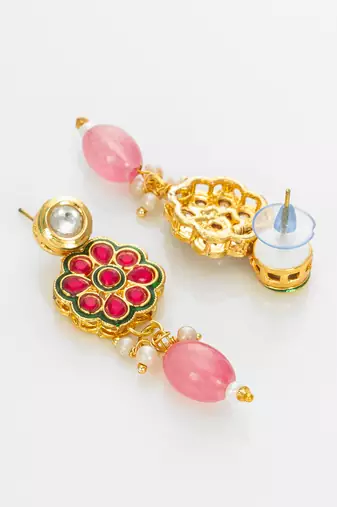 gold plated pink beaded necklace set