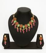 gold plated pink beaded necklace set