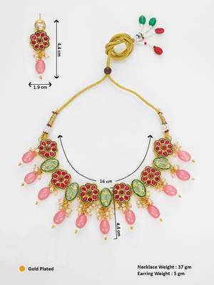 gold plated pink beaded necklace set 5