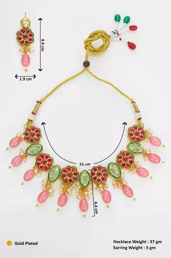 gold plated pink beaded necklace set