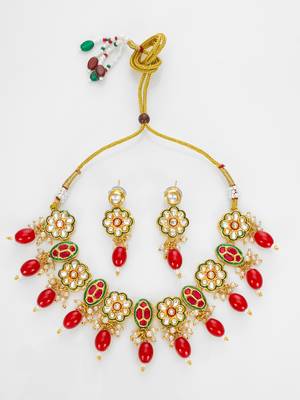 gold plated red beads necklace set 1