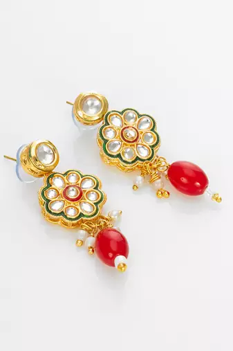 gold plated red beads necklace set