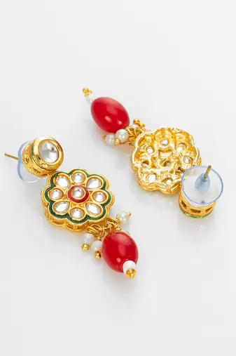 gold plated red beads necklace set