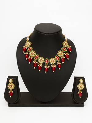 gold plated red beads necklace set 4