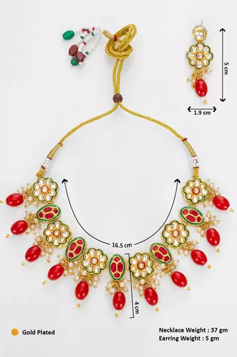 gold plated red beads necklace set