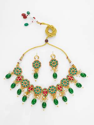 gold plated red white kundan set 2
