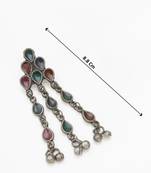 oxidized silver multicolour stone four-layer necklace set with ghungroo drop earrings