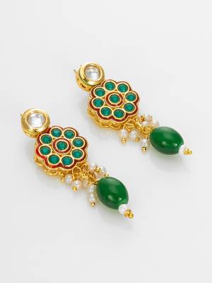 gold plated red white kundan set 3