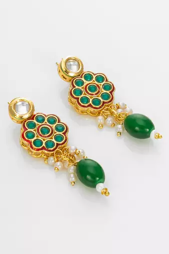 gold plated red white kundan set