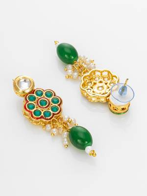 gold plated red white kundan set 4