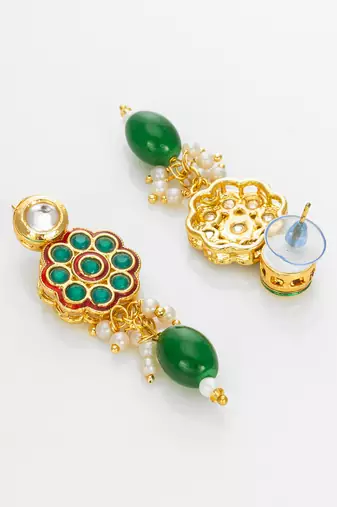 gold plated red white kundan set