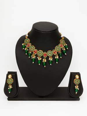 gold plated red white kundan set 1