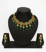 gold plated red white kundan set