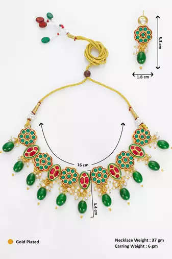 gold plated red white kundan set
