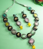 Oxidized Silver Catseye Bead Necklace Set with Elephant Earrings