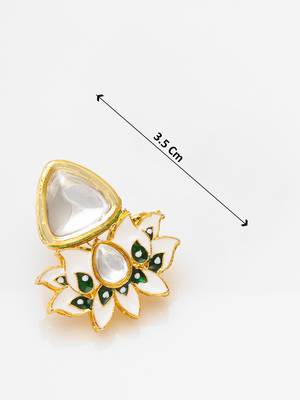 kundan meenakari choker necklace set with mint green beads, white enamel lotus earrings 5