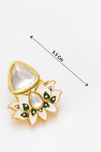 kundan meenakari choker necklace set with mint green beads, white enamel lotus earrings