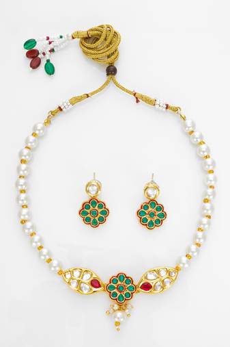 gold plated white pearl necklace set