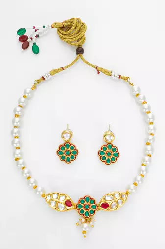 gold plated white pearl necklace set