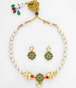gold plated white pearl necklace set