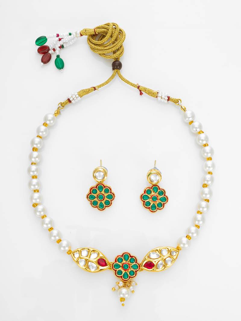 gold plated white pearl necklace set