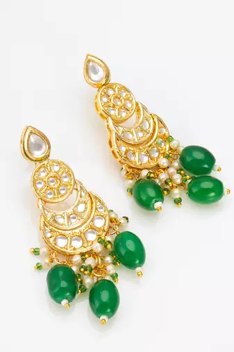 kundan bridal necklace set with pearl and crystal beads with chandbali earrings and drops