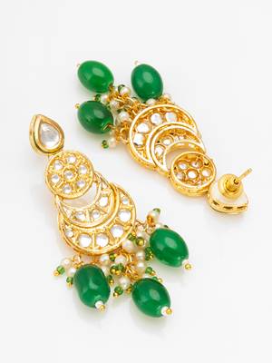 kundan bridal necklace set with pearl and crystal beads with chandbali earrings and drops 3