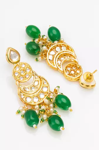 kundan bridal necklace set with pearl and crystal beads with chandbali earrings and drops