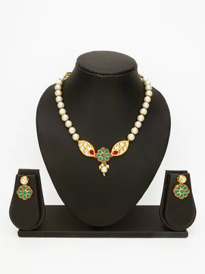 gold plated white pearl necklace set 4