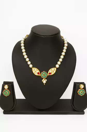 gold plated white pearl necklace set