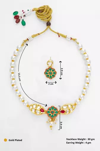 gold plated white pearl necklace set