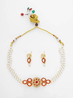 gold plated red white pearl necklace set 2