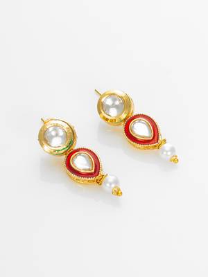 gold plated red white pearl necklace set 3