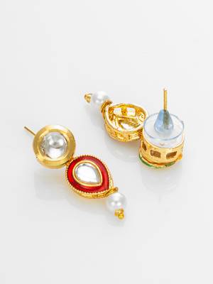 gold plated red white pearl necklace set 4