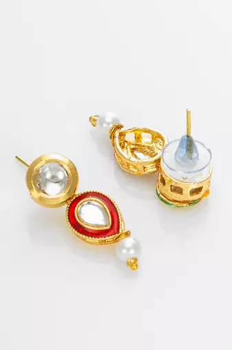 gold plated red white pearl necklace set