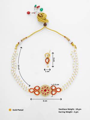 gold plated red white pearl necklace set 1