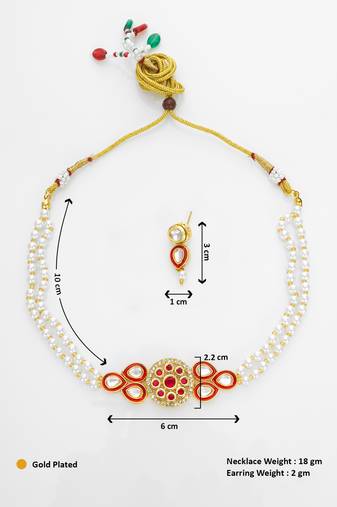 gold plated red white pearl necklace set