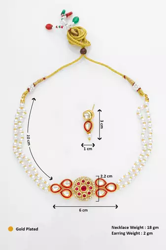 gold plated red white pearl necklace set