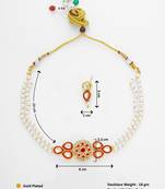 gold plated red white pearl necklace set