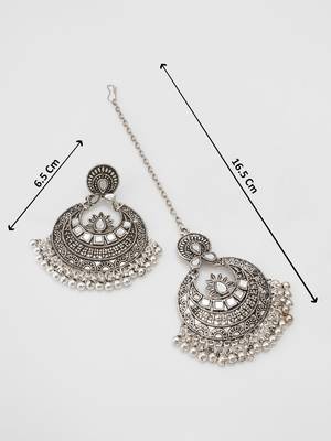 oxidized silver lotus mirror chandbali pendant necklace set with earrings and maang tikka 5